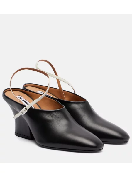 Papuci tip mules Jil Sander din piele negru
