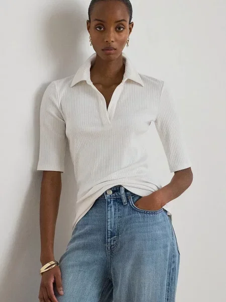 Tricou polo Lauren Ralph Lauren alb