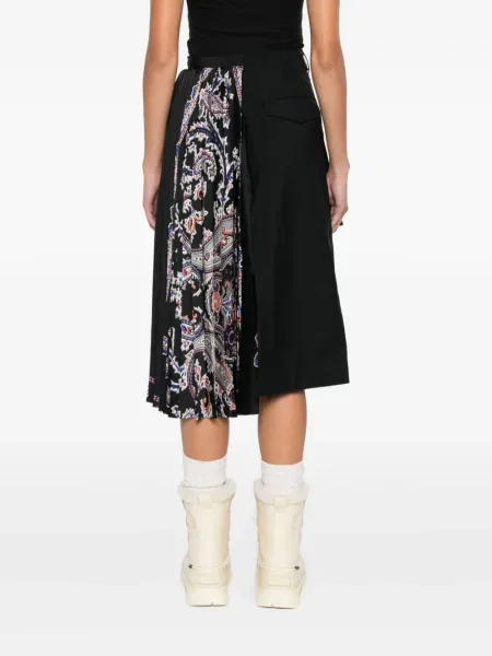 Fusta plisata Sacai cu imagine cu model paisley plisată negru