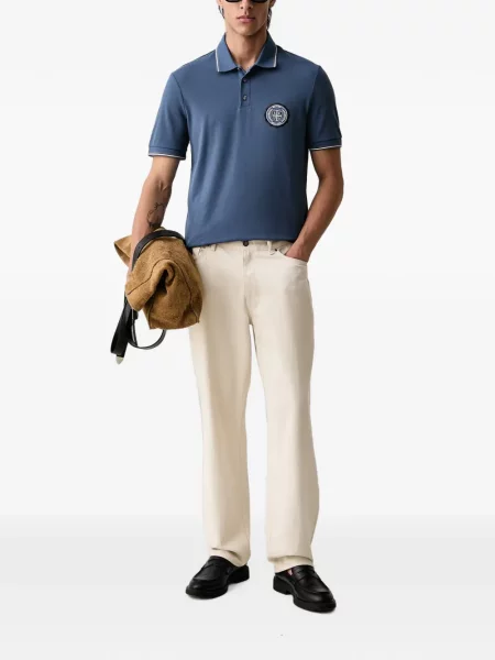 Tricou polo Armani Exchange cu autograf albastru