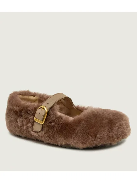 Birkenstock Balerini Santa Clarita Mary Jane| shearling| narrow fit cu adaos de piele bej