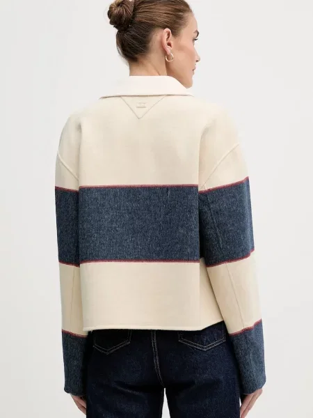 Bunda s příměsí vlny Tommy Hilfiger oversize béžová