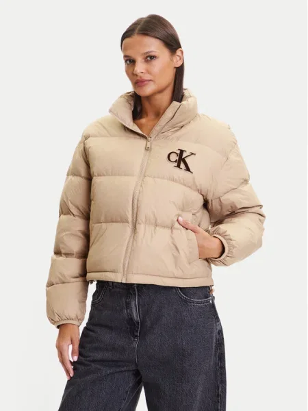 Пухено яке Calvin Klein Jeans зимен модел бежово