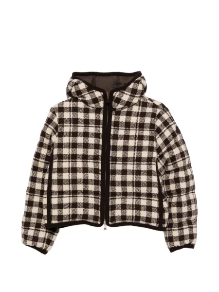 Geacă Moncler în carouri cu glugă maro