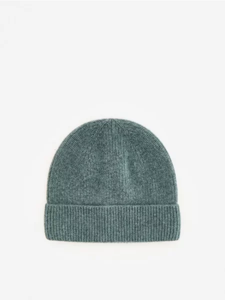 Reserved Vlnená čiapka beanie oceľovo zelená