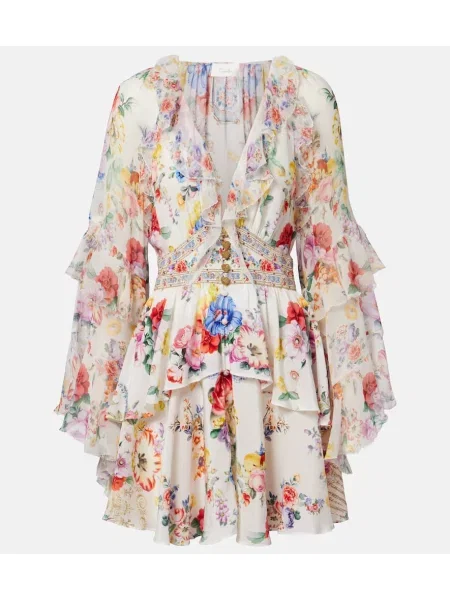 Jedwabna sukienka Camilla w kwiatki z falbankami