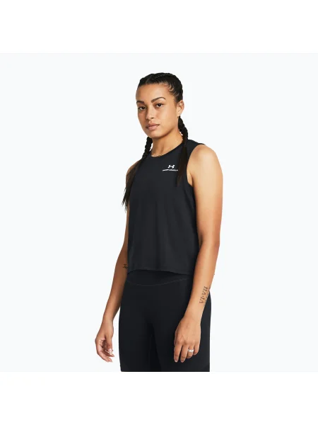 Top de antrenament pentru femei Under Armour Rush Energy Crop Tank black/white alb