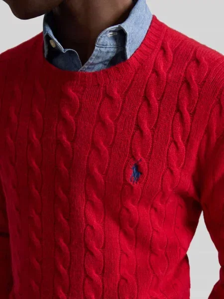 Sweter z dzianiny ze stójką Ralph Lauren czerwony