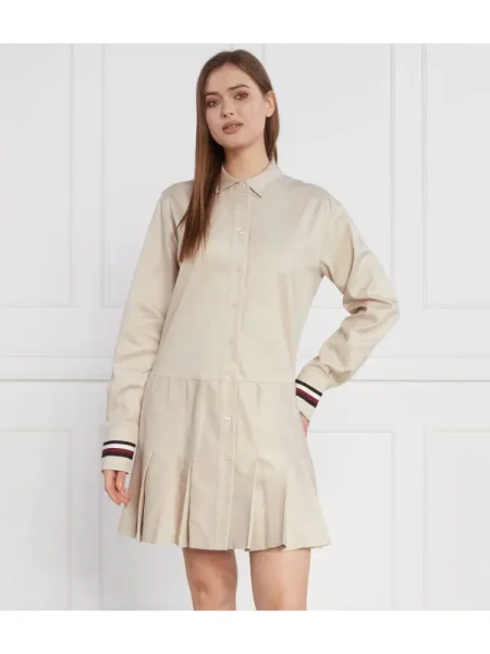 Tommy Hilfiger Rochie GLOBAL STP SHORT LS bej