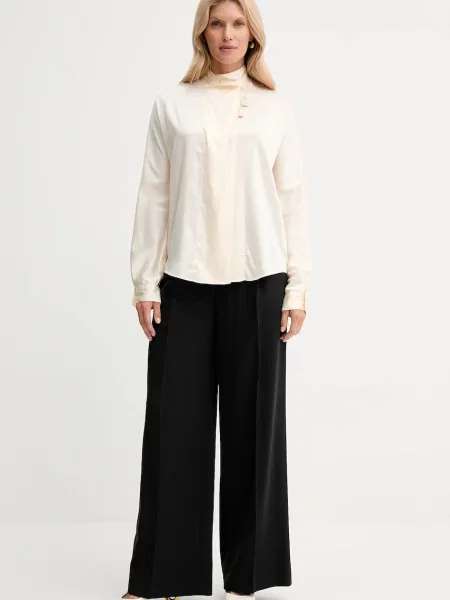 Шовкова сорочка Forte Forte relaxed в'язане декольте бежевий