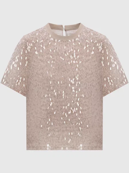 Топ із шовку з паєтками Brunello Cucinelli бежевий