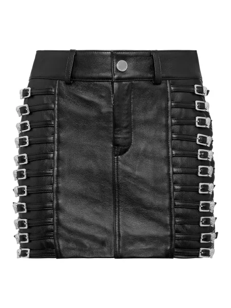 Mała mały spódnica skórzana Philipp Plein z kryształkami czarna