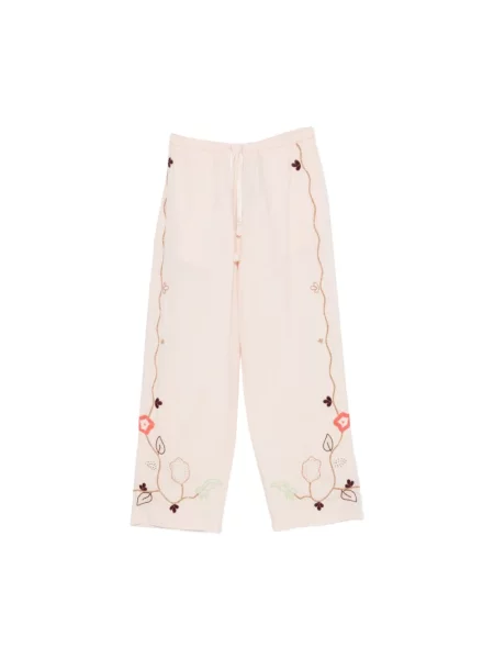 Haftowane spodnie palazzo Forte Forte popelinowe różowe
