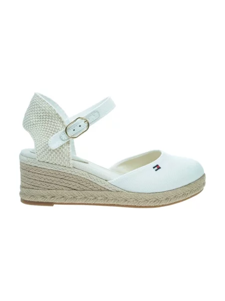 Espadrile Tommy Hilfiger cu pană cu vârf închis din piele alb