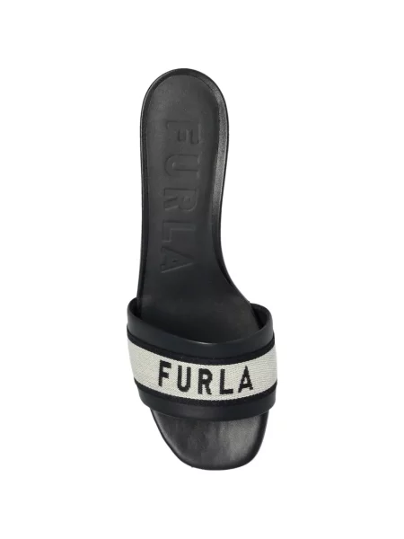 Кожени сандали Furla с принт черно