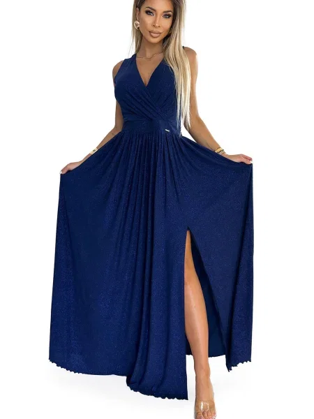 Długa sukienka maxi Numoco garniturowa niebieska