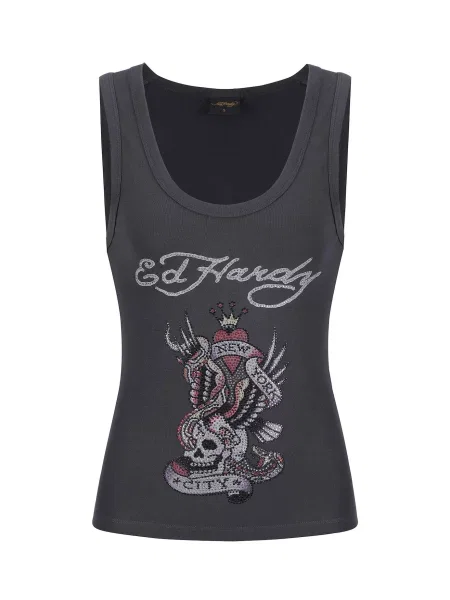 Ed Hardy Top New York City modrosivá / antracitová / červená čierna