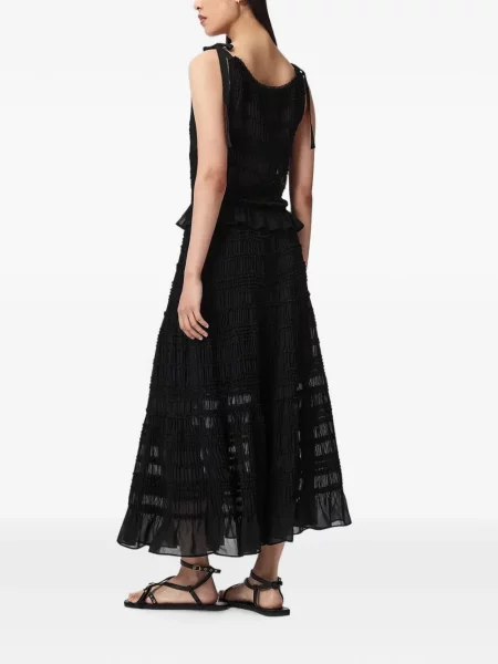 Fustă midi Allsaints cu volane negru