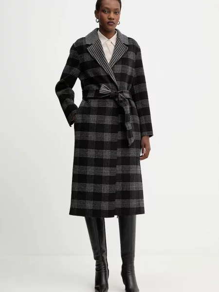 Twinset palton cu două fețe din amestec de lână negru