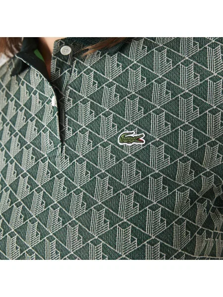 Lacoste Koszulka Polo O Regularnym Kroju Z Kontrastowym Kołnierzykiem I Nadrukiem Monogramu zielona