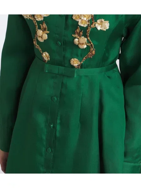 Cu centură rochie Leo Lin de mătase verde