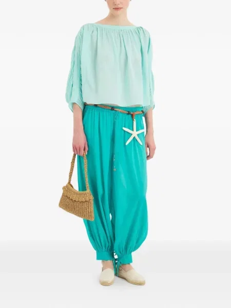 Top Antik Batik cu volane albastru