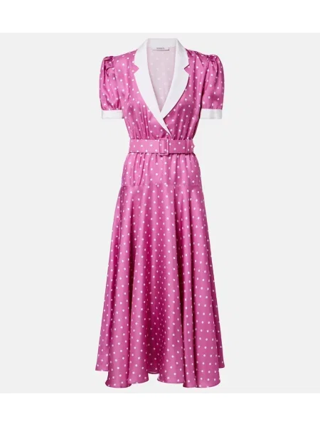 Cu centură rochie midi Rodarte de mătase cu buline roz