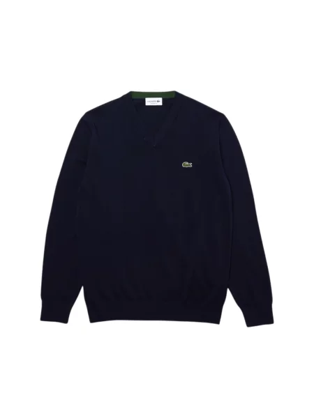 Sweter Lacoste z dekoltem w serek niebieski