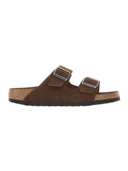 Birkenstock Arizona klapki na płaskim zamszowe brązowe