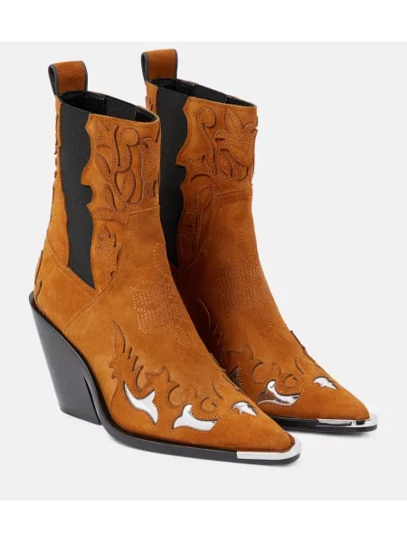 Cizme scurte Rabanne din piele de căprioară maro