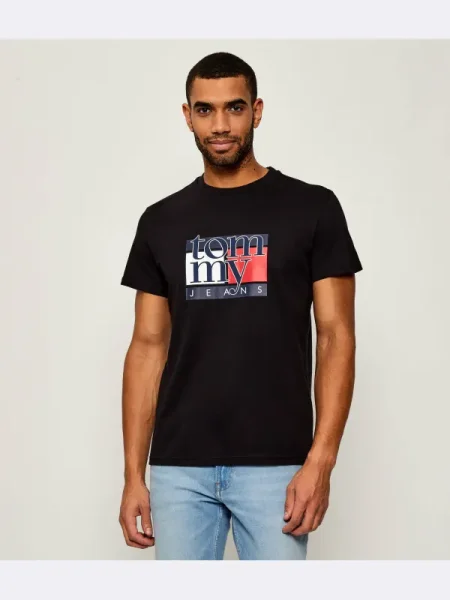 Polo Tommy Jeans cu mâneci scurte negru