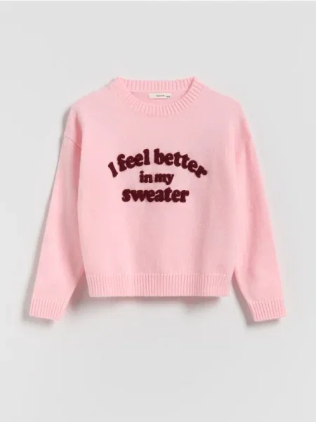 Reserved Джемпер із написом пастельний рожевий