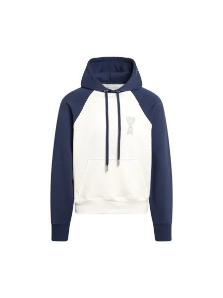 Dzianinowa bluza z kapturem Ami Paris z logo beżowa