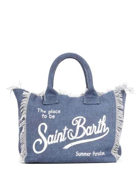 Geantă shopper Mc2 Saint Barth cu franjuri albastru