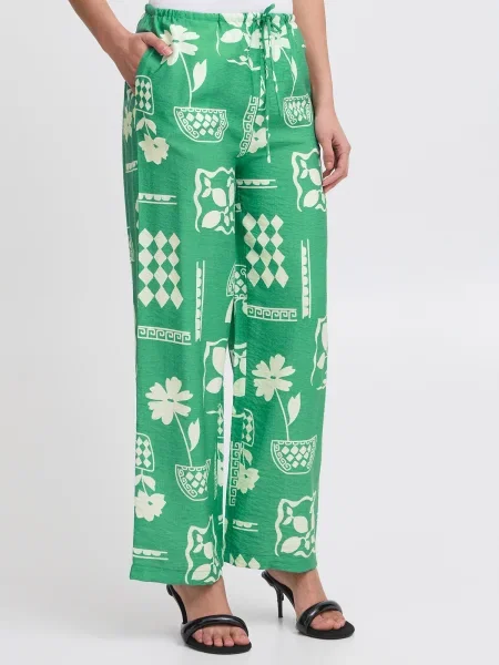 ICHI Pantaloni IHYETTA verde alb