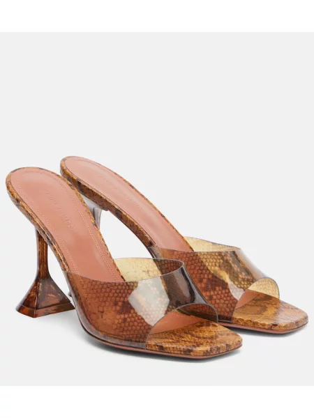 Papuci tip mules Amina Muaddi cu imagine cu model piele de șarpe maro