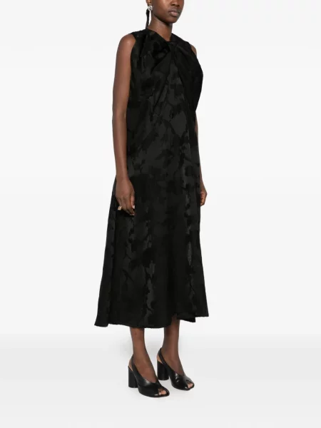 Rochie maxi Uma Wang cu model floral din jacard drapată negru