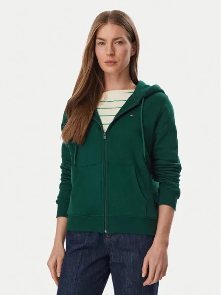 Tommy Jeans dukserica na zakopčavanje ženska s pamukom zelena