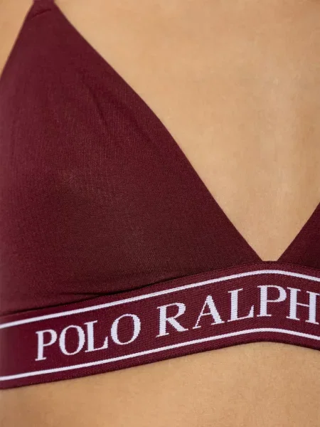 Кариран сатенен сутиен Polo Ralph Lauren с автограф червено