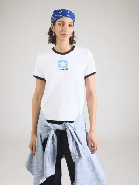 CONVERSE Majica svetlo modra / črna bela