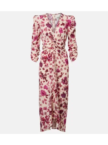 Rochie midi Isabel Marant de mătase cu model floral până la genunchi alb