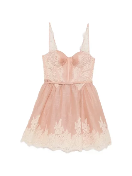 Cu centură rochie mini Zimmermann din dantelă roz
