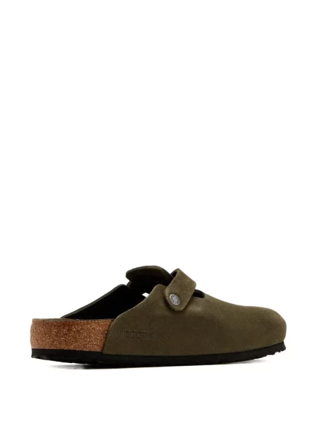 Saboți Birkenstock din piele de căprioară cu cataramă verde