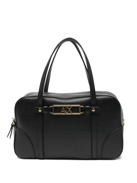 Geantă shopper Armani Exchange din piele cu autograf negru