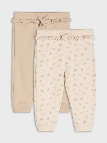 Sinsay Tepláky jogger s květinovým motivem 2 pack béžová