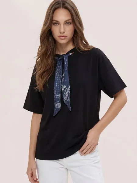Trendyol Tricou safir / negru / murdar alb