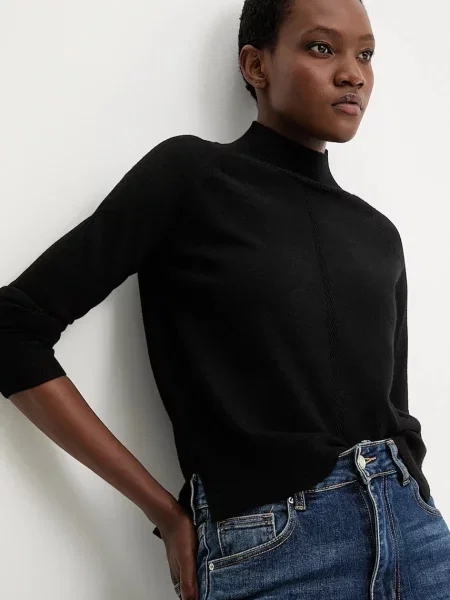 Pulover s kašmirom Answear.LAB lagane s dolčevitom crna