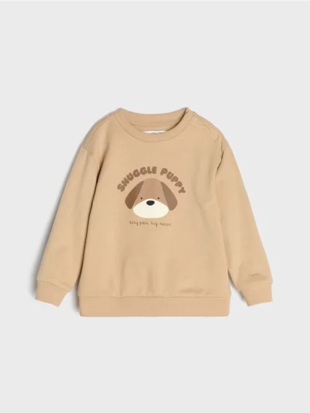 Sinsay mikina crewneck s potiskem psa béžová