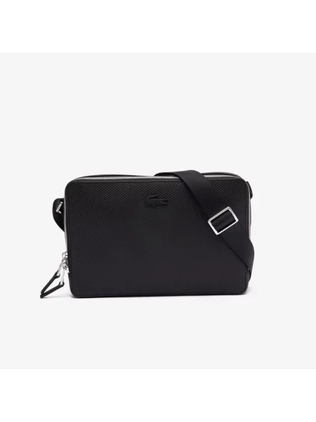Lacoste Unisex Chantaco Matowa Przeszywana Skórzana Torba Na Ramię Z Zamkiem Błyskawicznym czarna