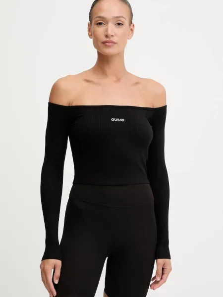 Блуза с дълги ръкави Guess CARLA дамска черно